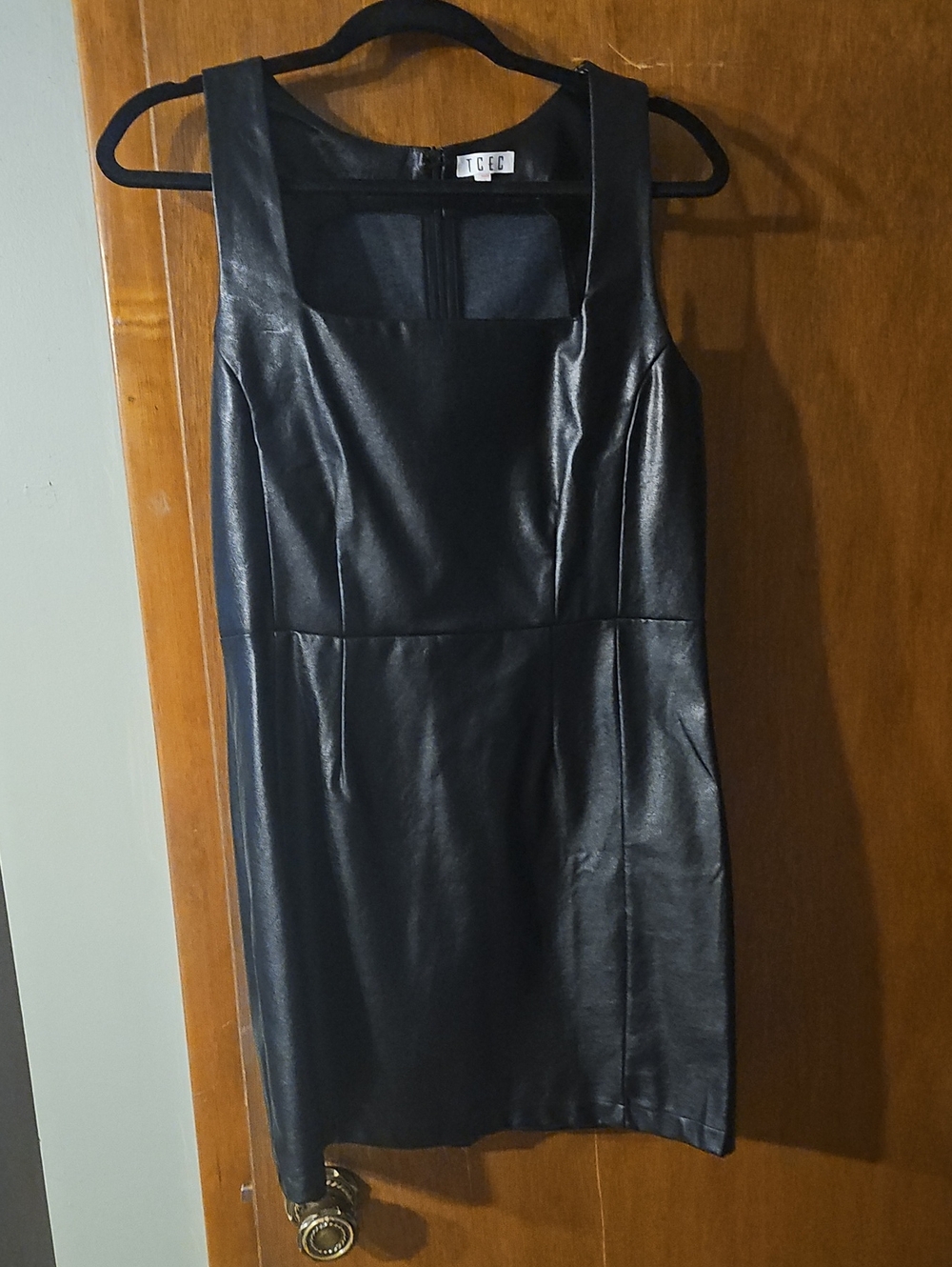 TCEC Black Faux Leather Mini Sheath Dress